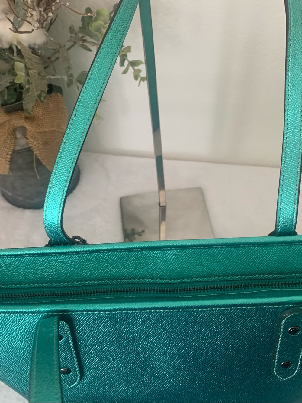 RARE Coach Metallic Sea Green City Tote with Wristlet Set “HARD TO FIND COLOR” - Picture 5 of 13